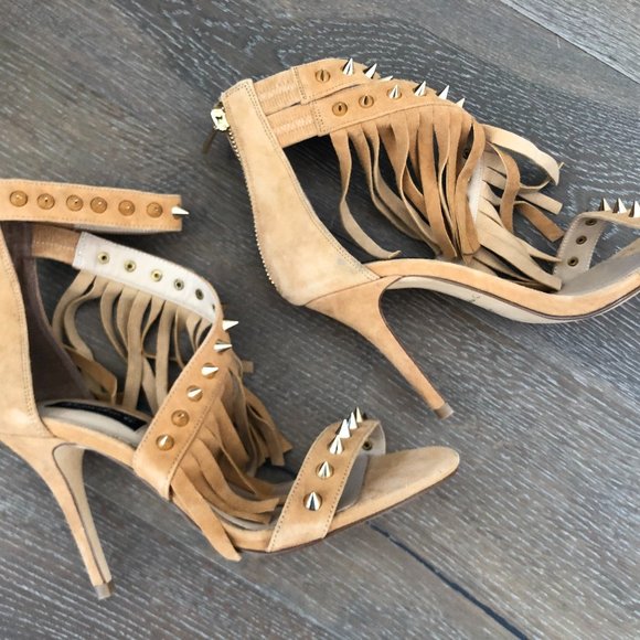 Alexandra G Tan Brown Open Toe Studded Strapy Stiletto Heels Size 37 AU 6 NEW - Picture 7 of 14